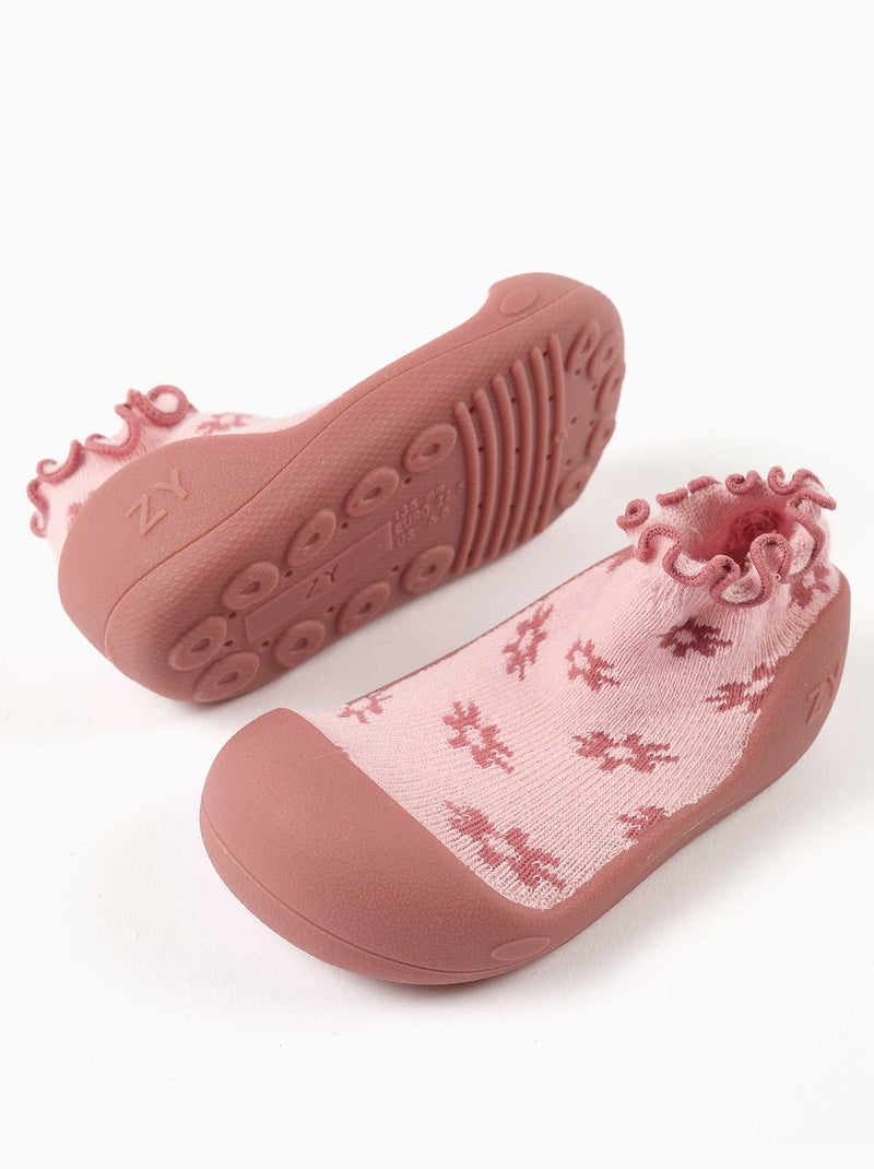Chaussettes-chaussons avec motif floral et semelle antidérapante Rose clair - Kiabi