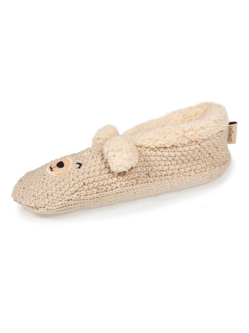 Chaussettes-chaussons femme sequins ours Isotoner - Kiabi