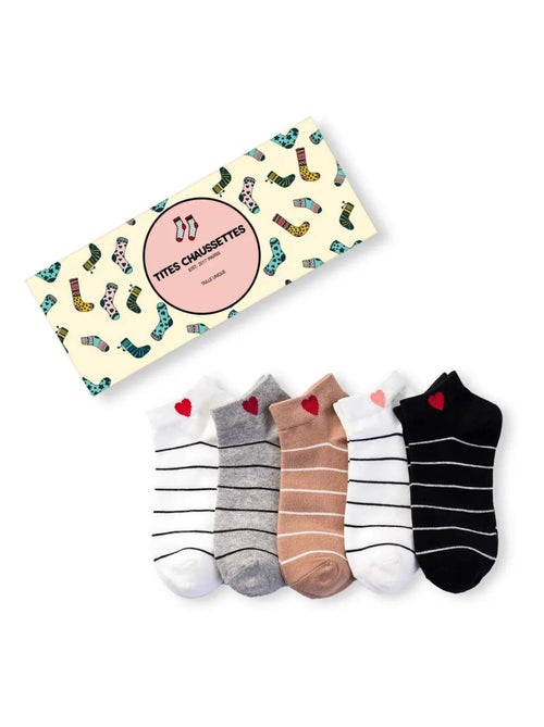 Chaussettes Coeur Courtes à rayures (Lot x5) |Titeschaussettes - Kiabi