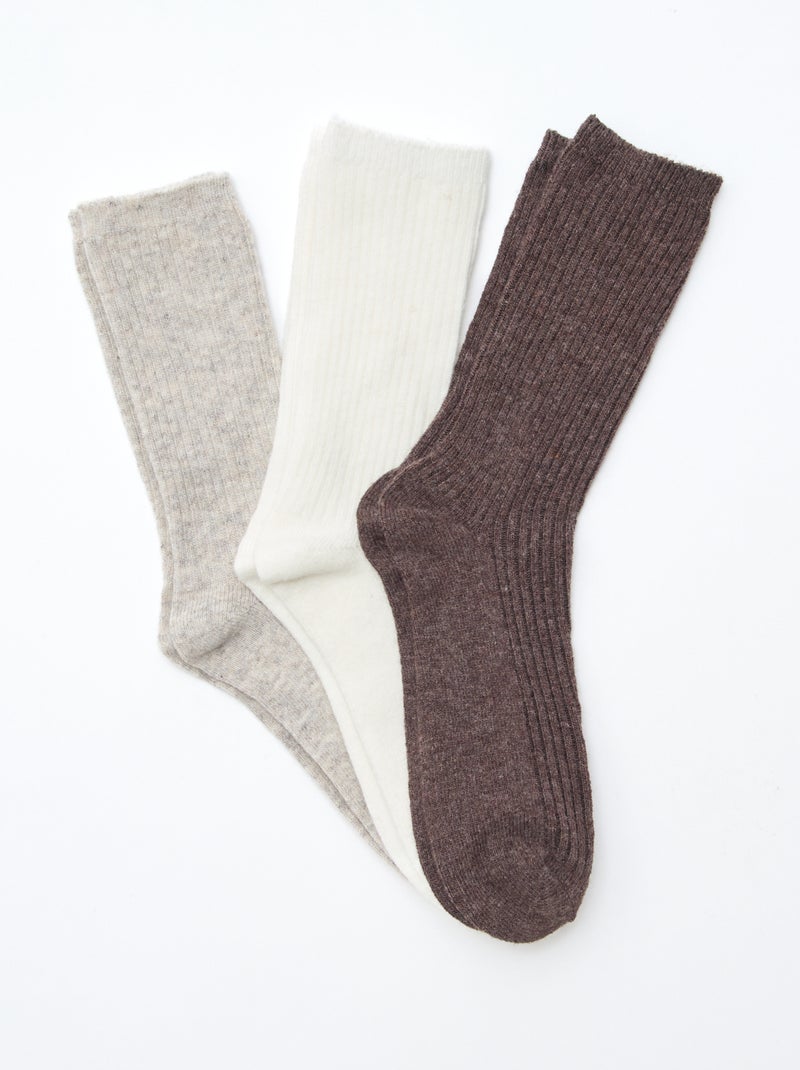 Chaussettes côtelées à tiges hautes Beige - Kiabi