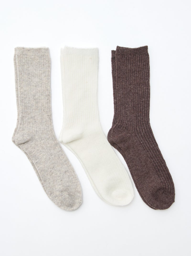 Chaussettes côtelées à tiges hautes Beige - Kiabi