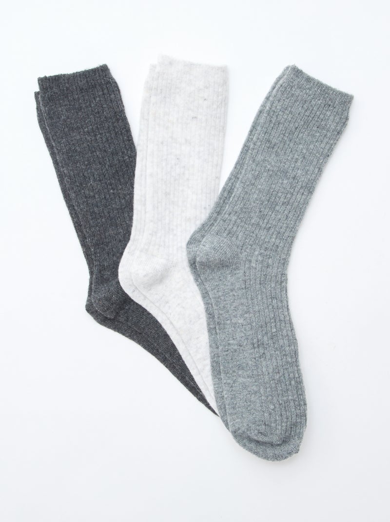 Chaussettes côtelées à tiges hautes Gris - Kiabi