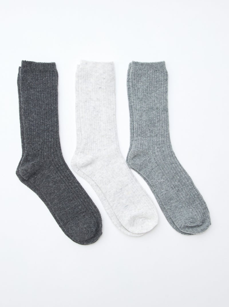 Chaussettes côtelées à tiges hautes Gris - Kiabi