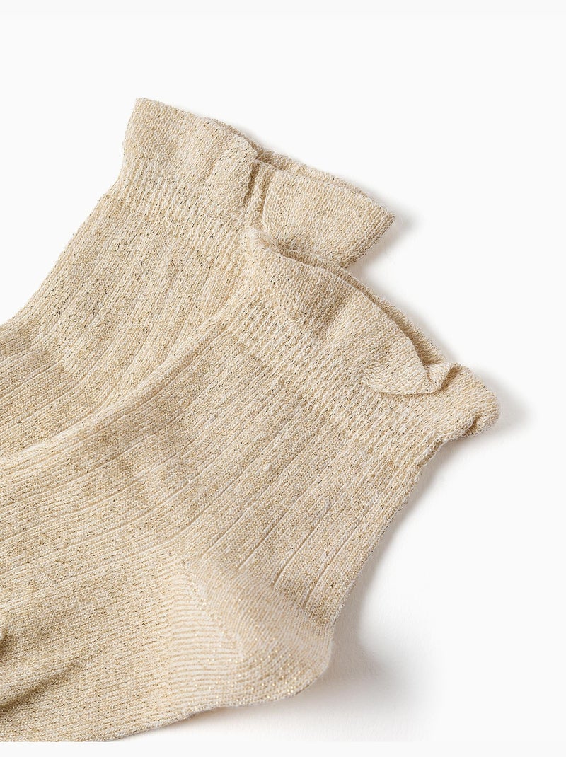 Chaussettes côtelées avec lurex et volants Doré/or - Kiabi