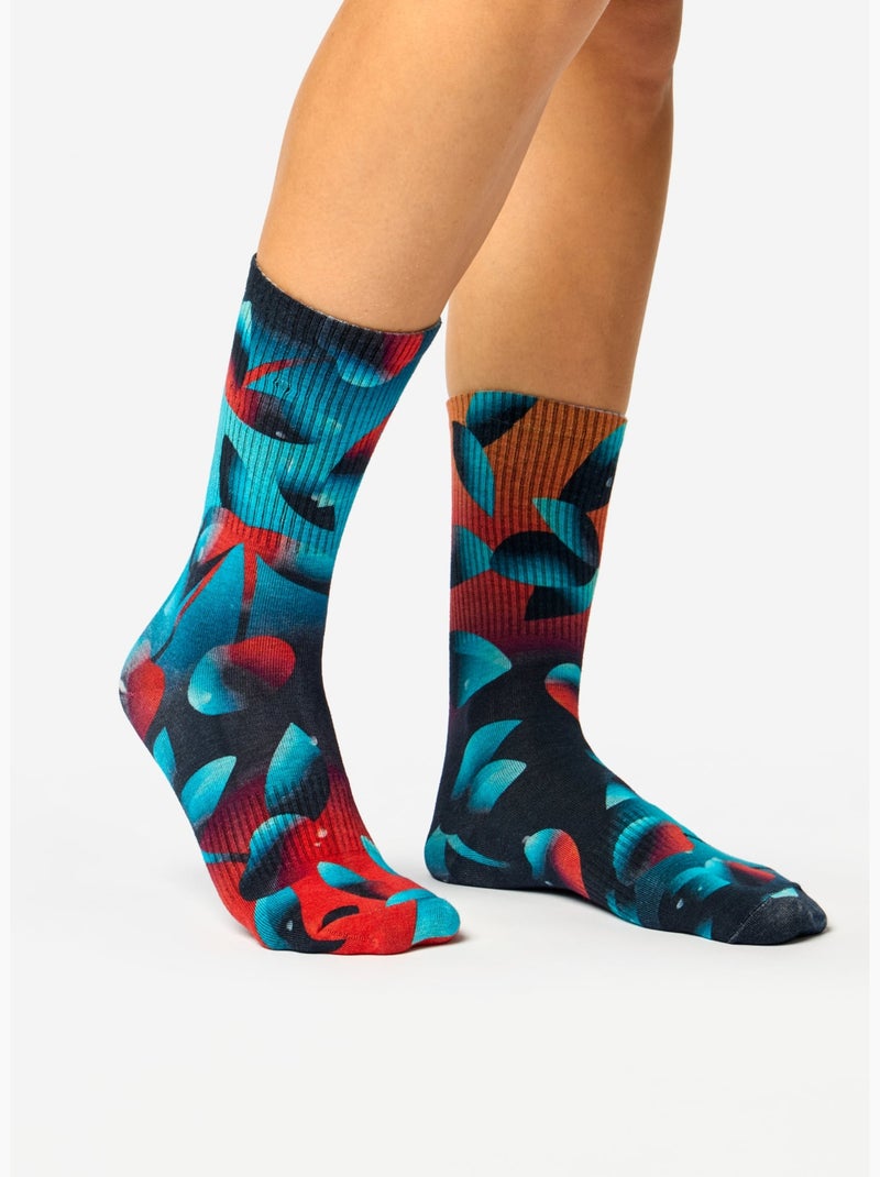 Chaussettes Côtelées Cerises Noires Bleu - Kiabi