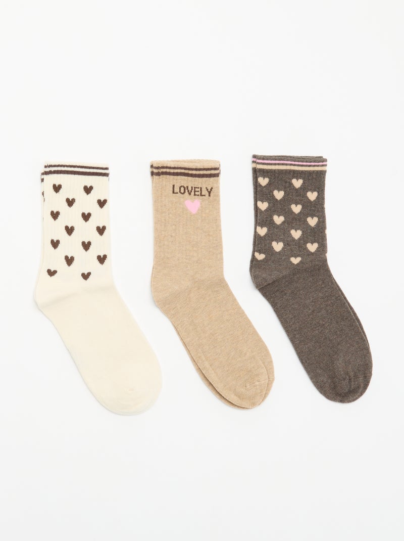 Chaussettes côtelées fantaisies - Noël Beige - Kiabi