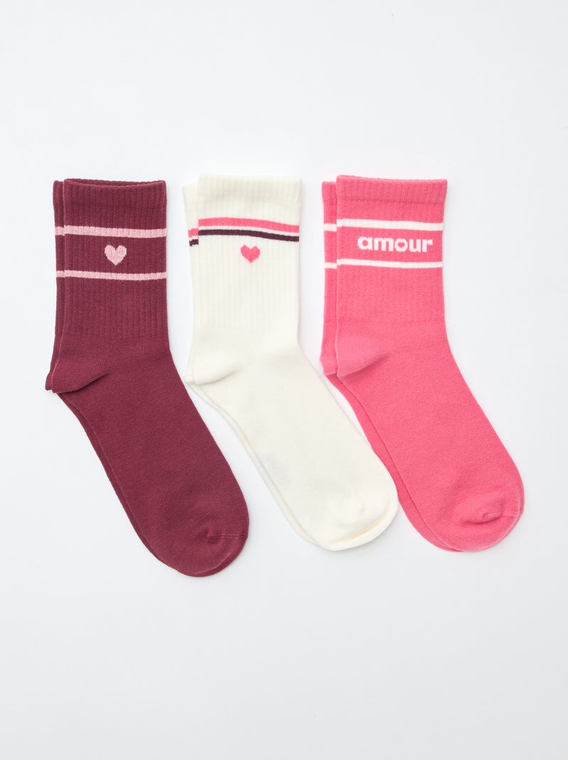 Chaussettes côtelées fantaisies Blanc/rose/rouge - Kiabi