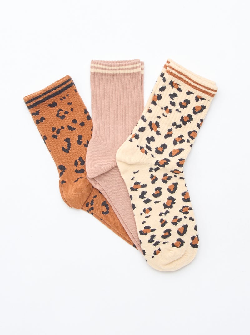 Chaussettes côtelées fantaisies Marron - Kiabi