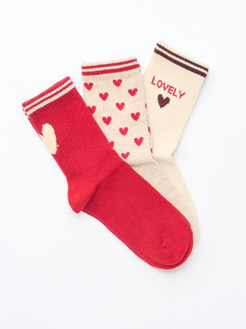 Chaussettes côtelées fantaisies Rouge - Kiabi