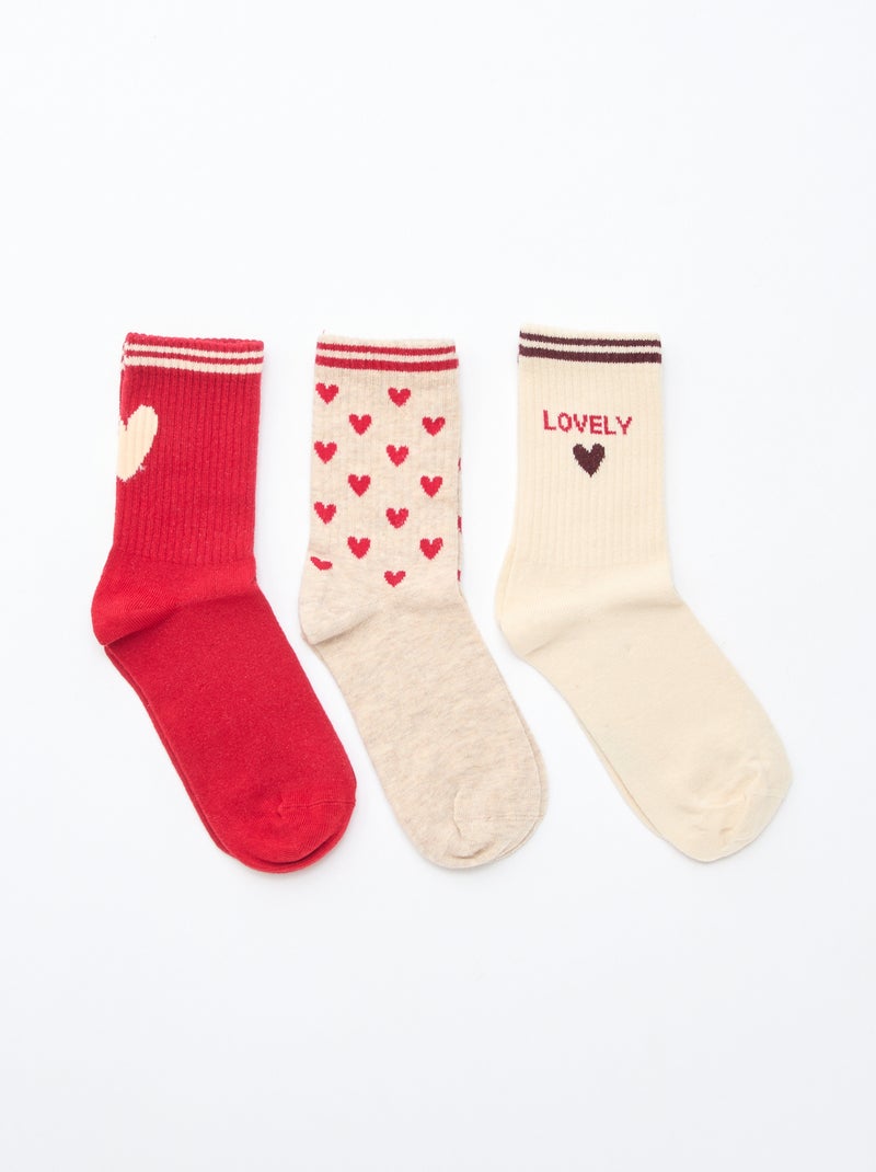 Chaussettes côtelées fantaisies Rouge - Kiabi