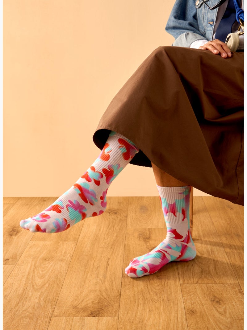 Chaussettes Côtelées Fleurs Funky Gris - Kiabi
