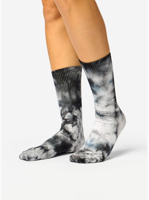 Chaussettes côtelées Tie-Dye - Noir - Kiabi
