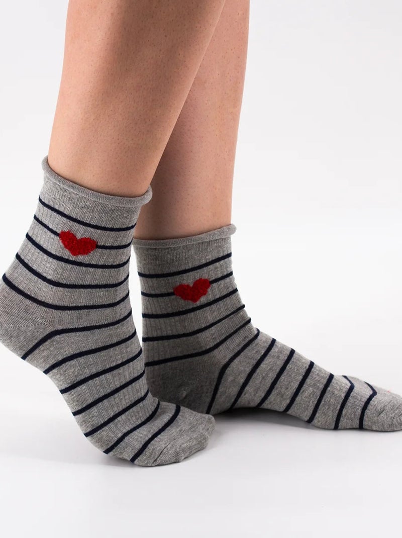 Chaussettes Coton Amourette rayures | Titeschaussettes Gris - Kiabi