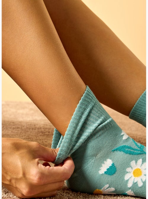 Chaussettes Courtes Anti-Stress Camomille Turquoise - Kiabi