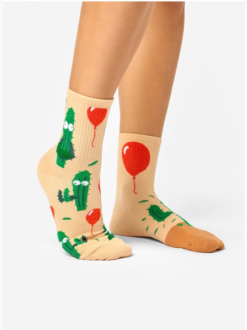 Chaussettes Courtes Cactus et Ballons Beige - Kiabi