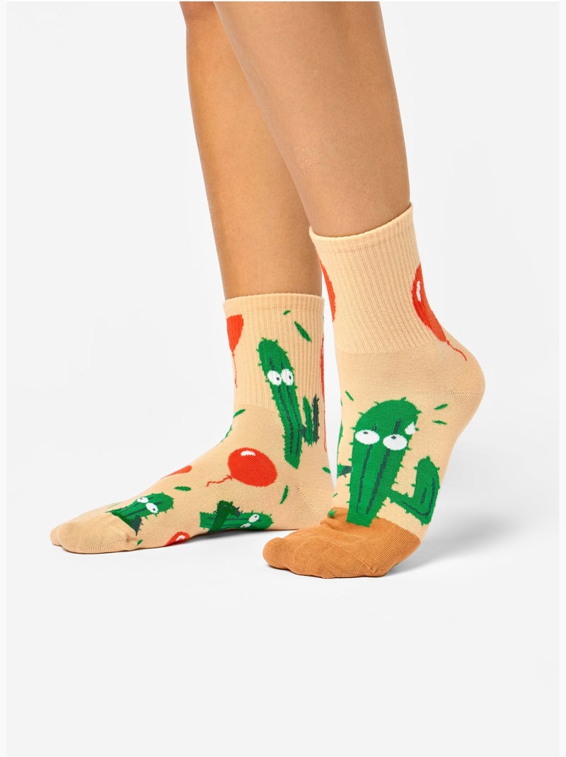 Chaussettes Courtes Cactus et Ballons Beige - Kiabi