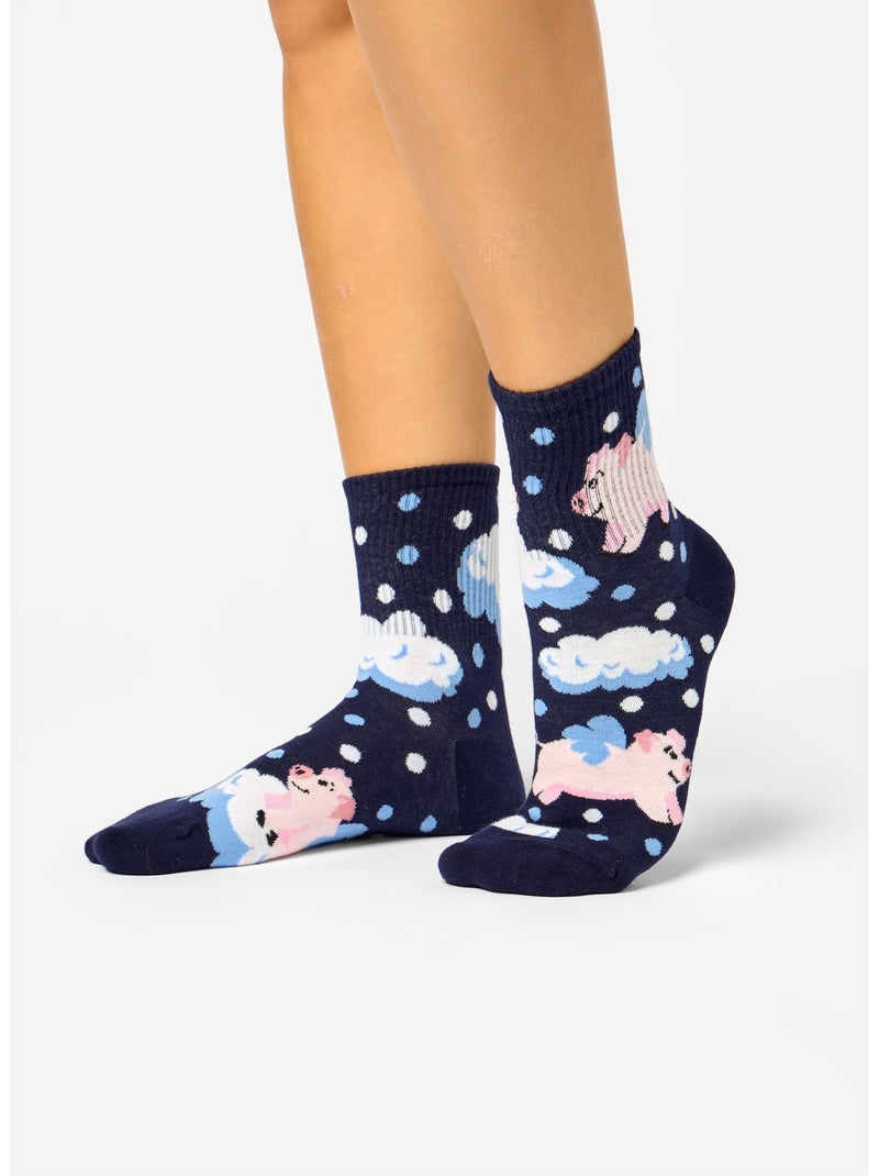 Chaussettes Courtes Cochons Dans Les Nuages Bleu - Kiabi