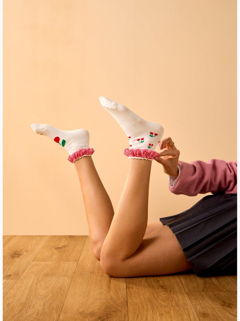 Chaussettes Courtes Cutecore Cerises Blanc - Kiabi
