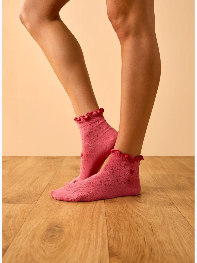 Chaussettes courtes cutecore cœur rouge Rose - Kiabi