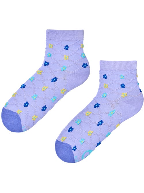 Chaussettes Courtes Cutecore Fleurs Violettes & Bleues - Kiabi