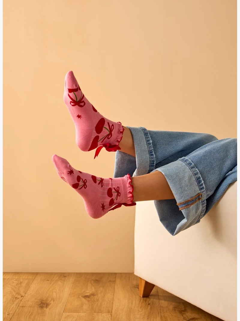 Chaussettes courtes cutecore monde des cerises Rose - Kiabi