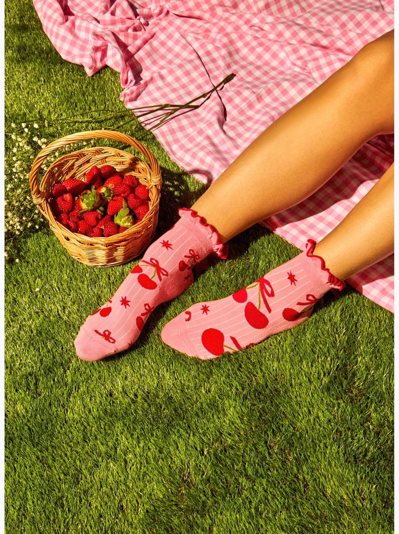Chaussettes courtes cutecore monde des cerises Rose - Kiabi