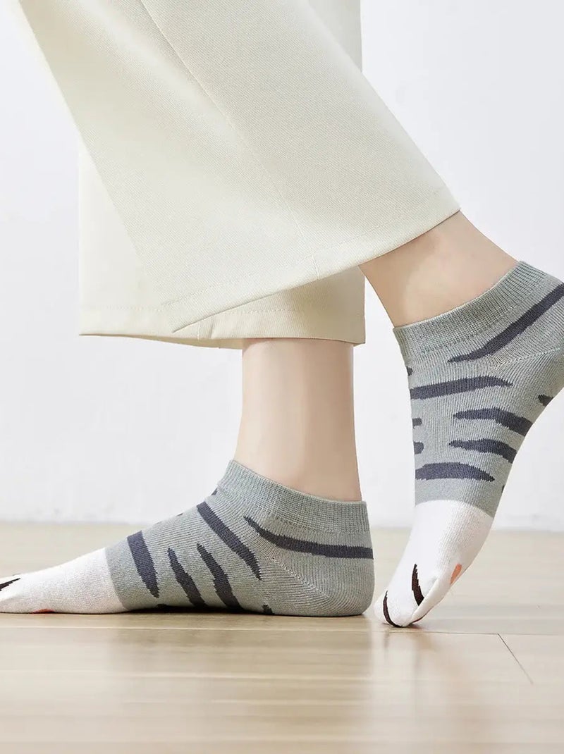 Chaussettes courtes Femme Pattes Chats  |  Titeschaussettes Gris Beige - Kiabi