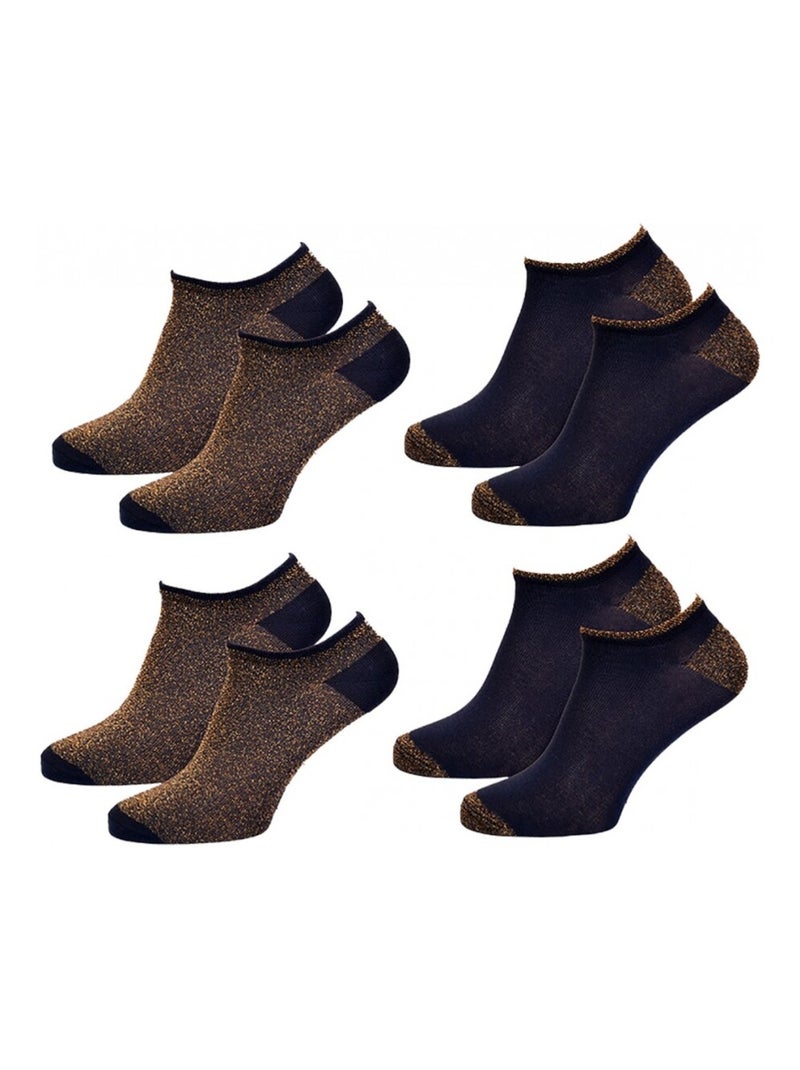 Chaussettes Courtes femme TWINDAY - Pack de 4 Bleu Doré - Kiabi