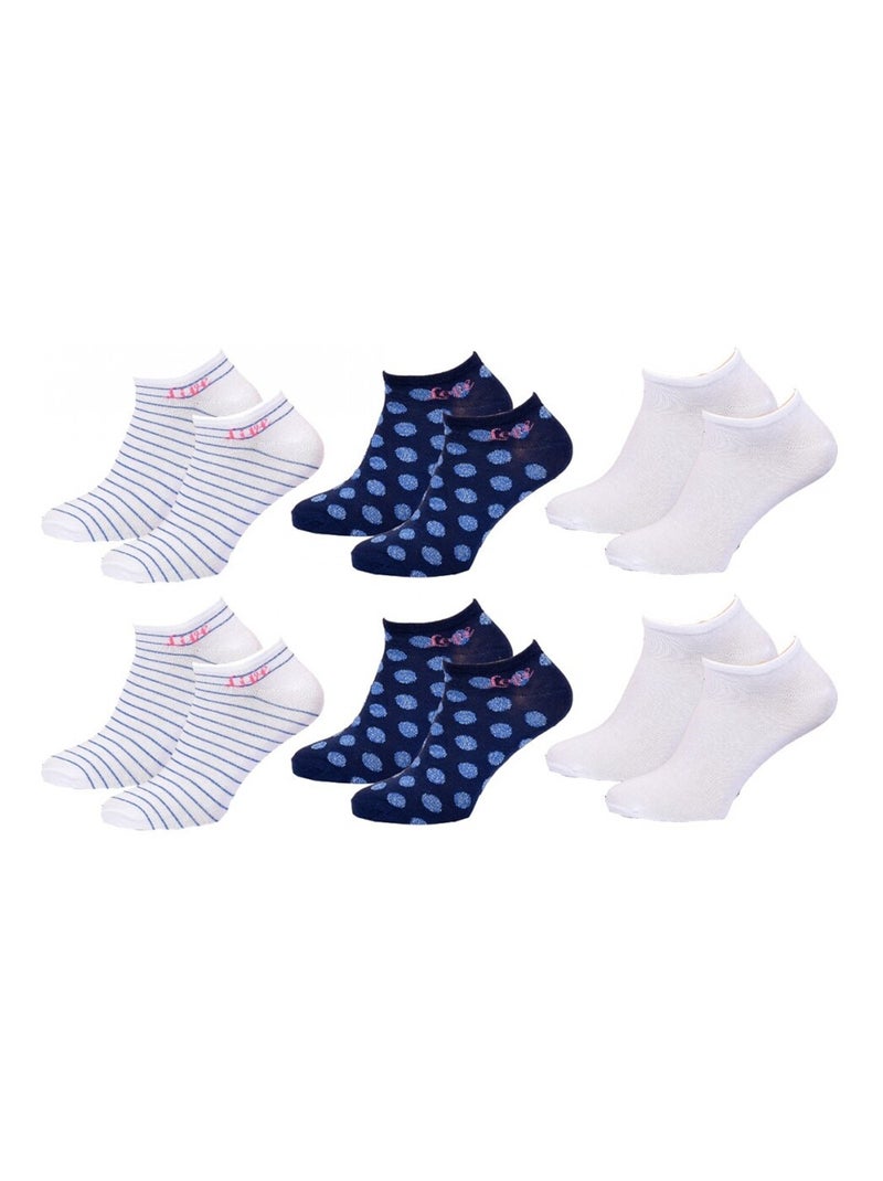 Chaussettes Courtes femme TWINDAY - Pack de 6 Blanc Rose Bleu - Kiabi