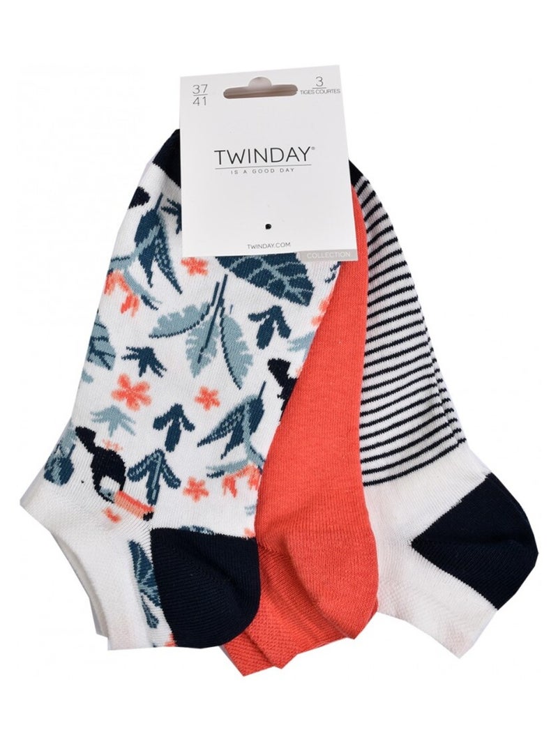 Chaussettes Courtes femme TWINDAY - Pack de 6 Blanc Rouge Blanc - Kiabi