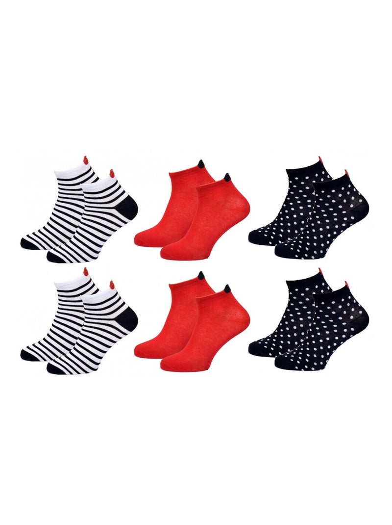 Chaussettes Courtes femme TWINDAY - Pack de 6 Blanc Rouge Bleu - Kiabi