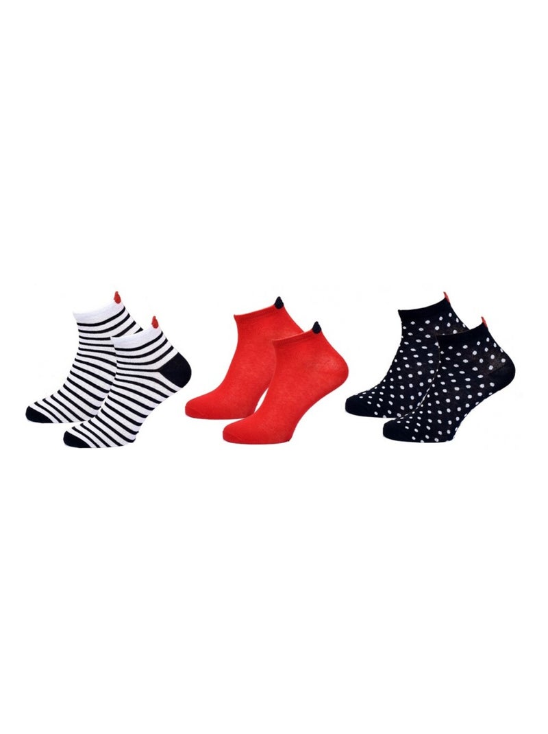 Chaussettes Courtes femme TWINDAY - Pack de 6 Blanc Rouge Bleu - Kiabi