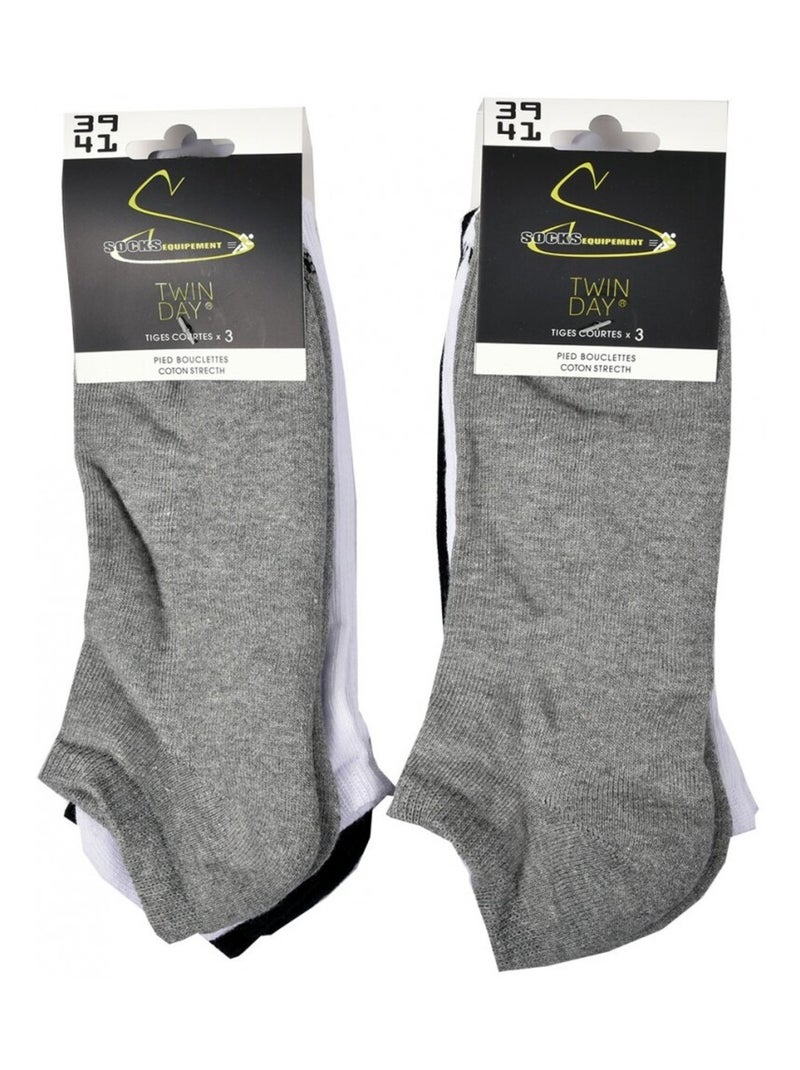 Chaussettes Courtes femme TWINDAY - Pack de 6 Gris Blanc Bleu - Kiabi