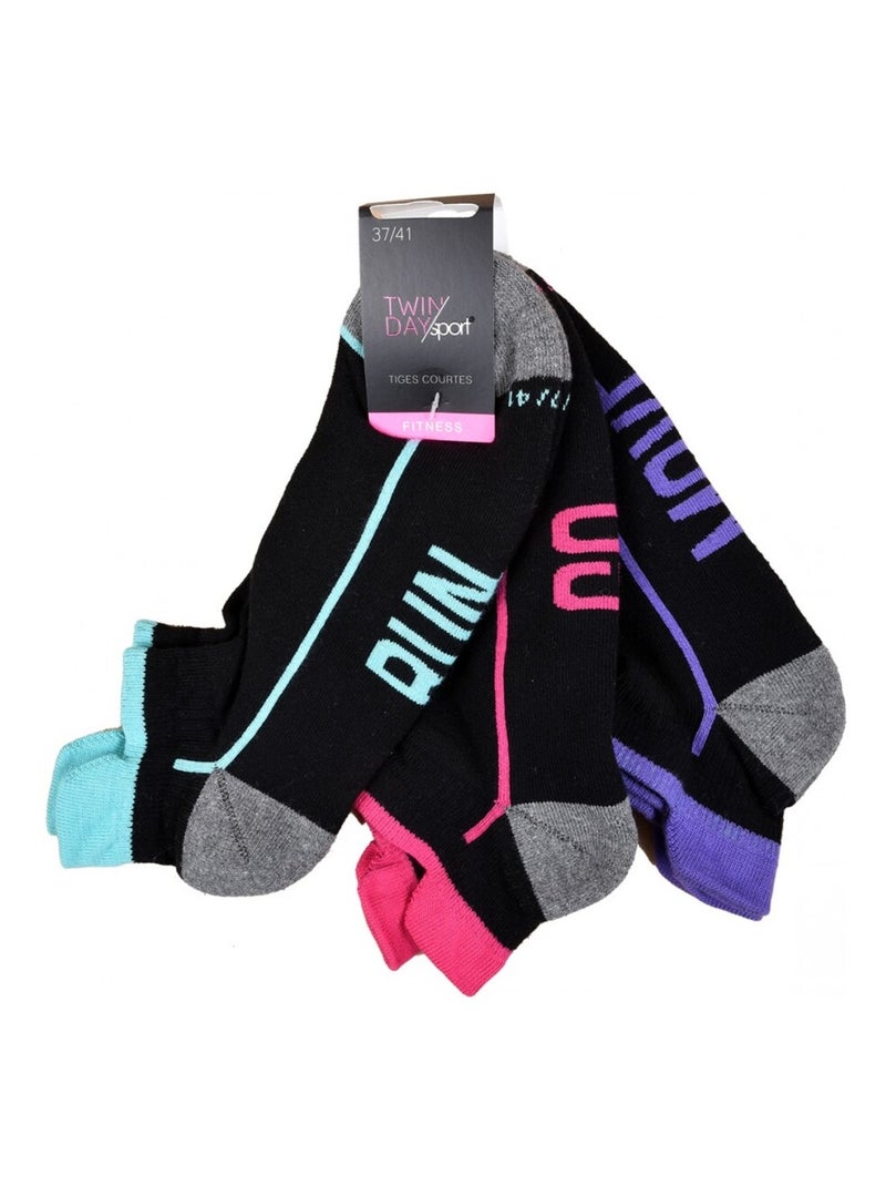 Chaussettes Courtes femme TWINDAY - Pack de 6 Noir Multicolore - Kiabi