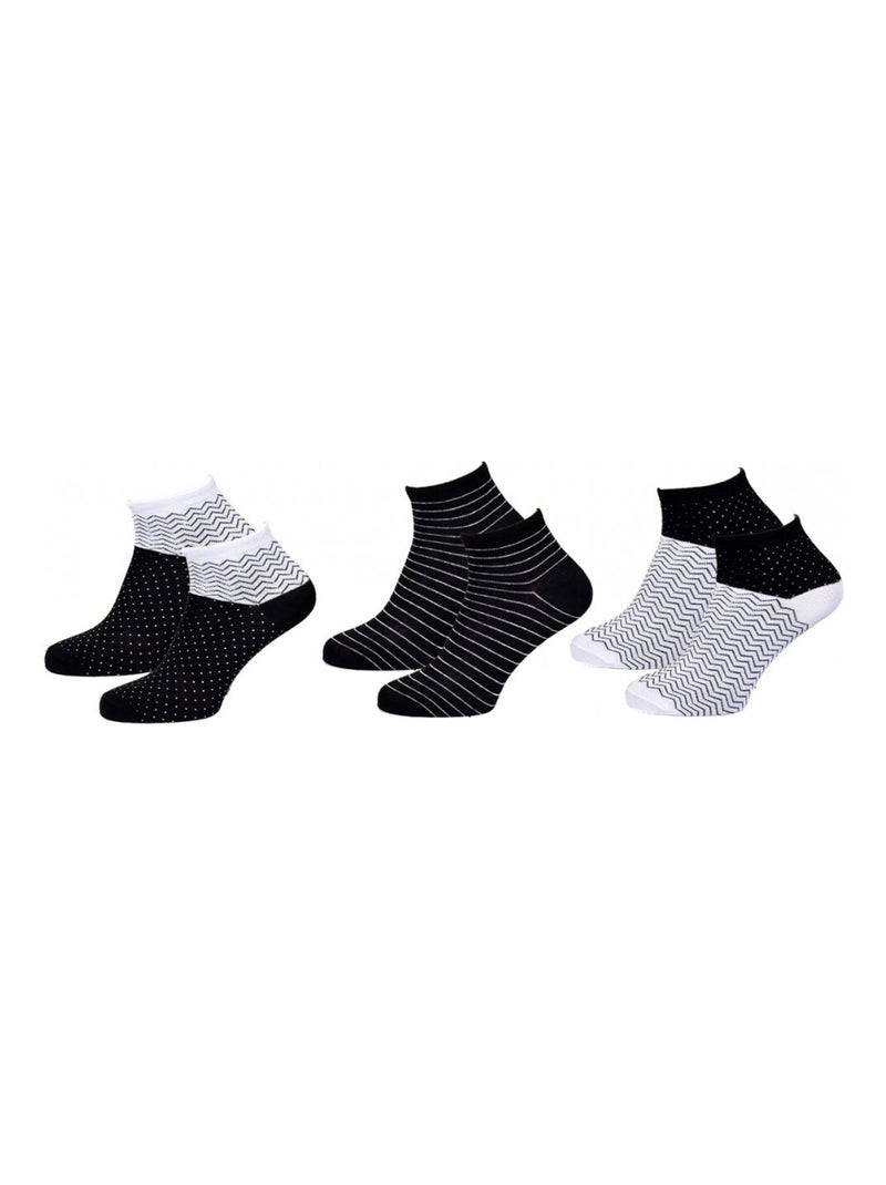 Chaussettes Courtes femme TWINDAY - Pack de 6 Noir Noir Blanc - Kiabi