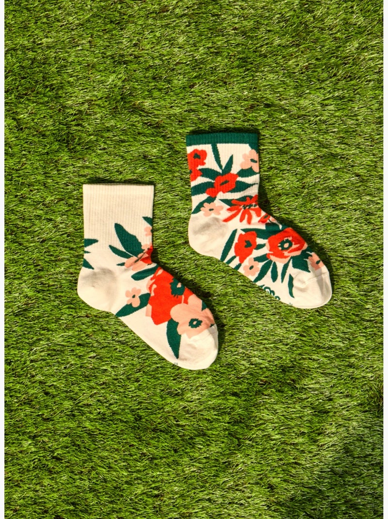 Chaussettes Courtes Jardin de Coquelicots Rouge - Kiabi