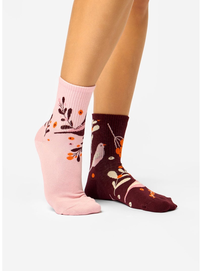 Chaussettes Courtes Oiseaux & Baies Rose - Kiabi