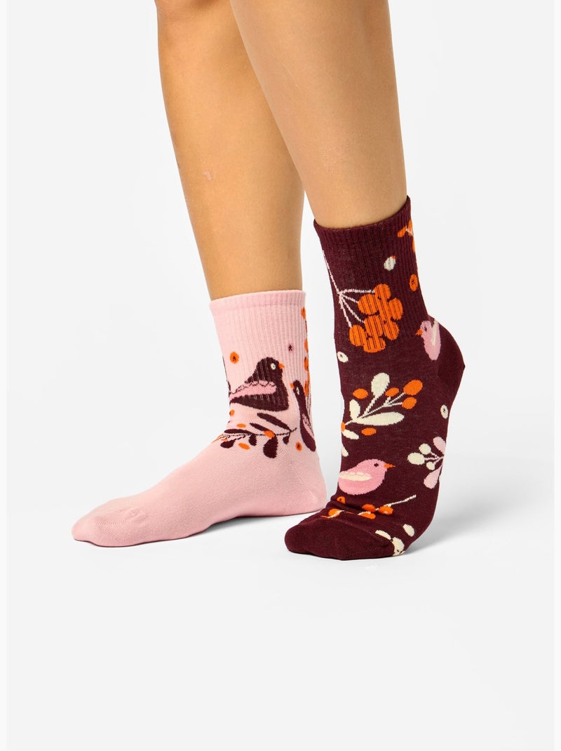 Chaussettes Courtes Oiseaux & Baies Rose - Kiabi