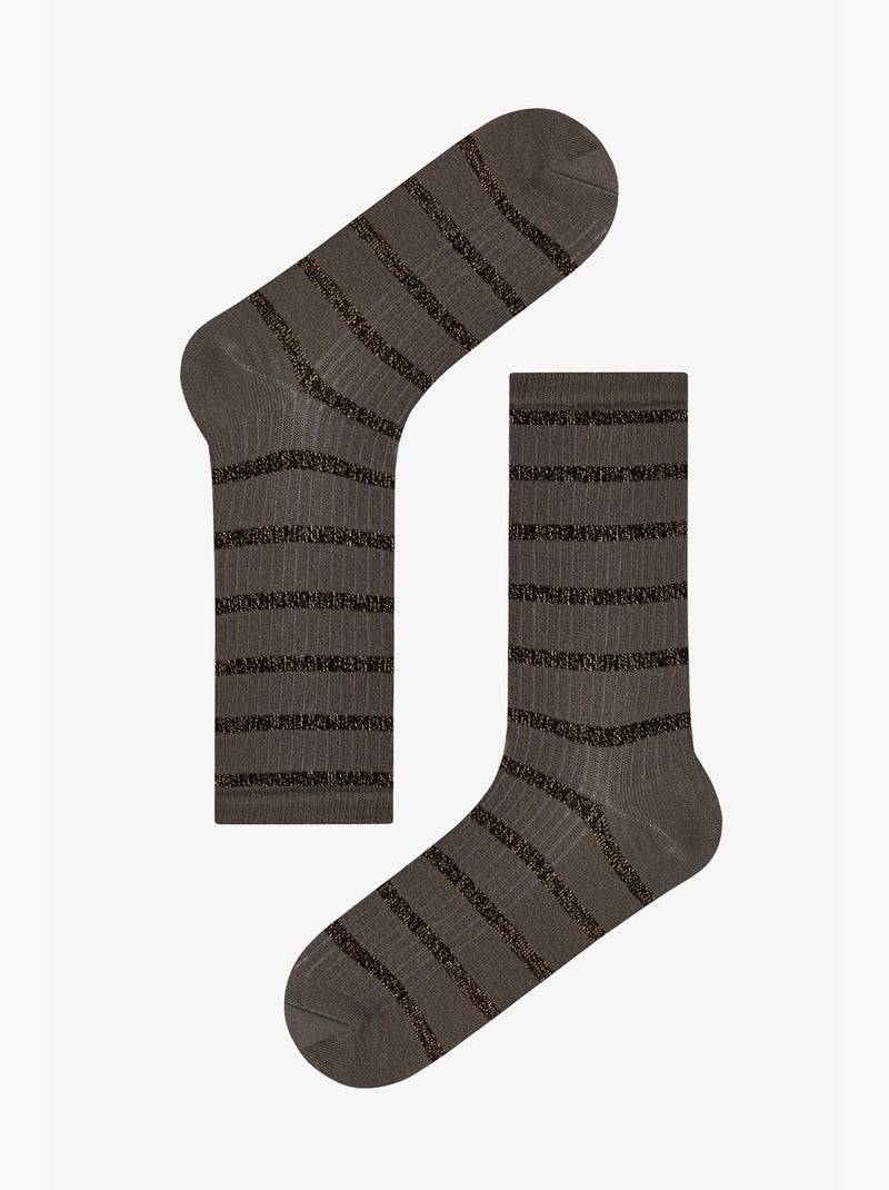 Chaussettes crew rayées brillantes line en coton, paire penti Noir Beige Gris - Kiabi