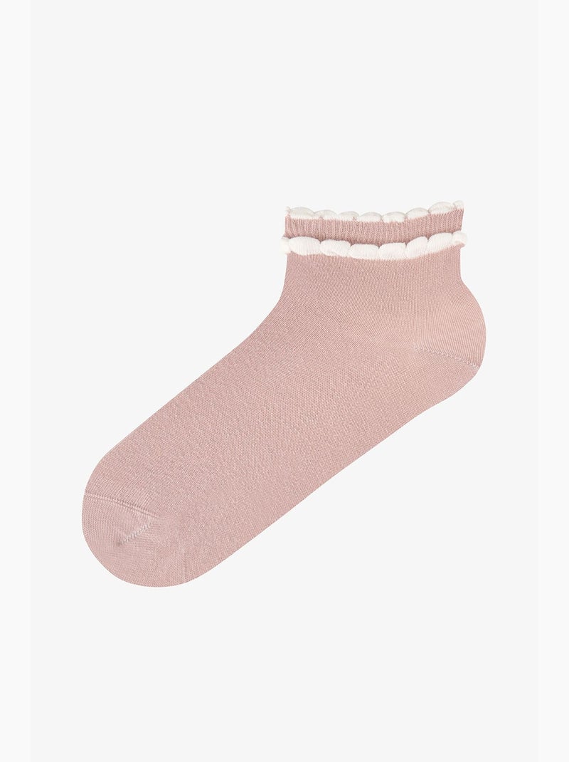 Chaussettes de cheville jeunesse contrastantes en coton à volants, paire penti Rose - Kiabi