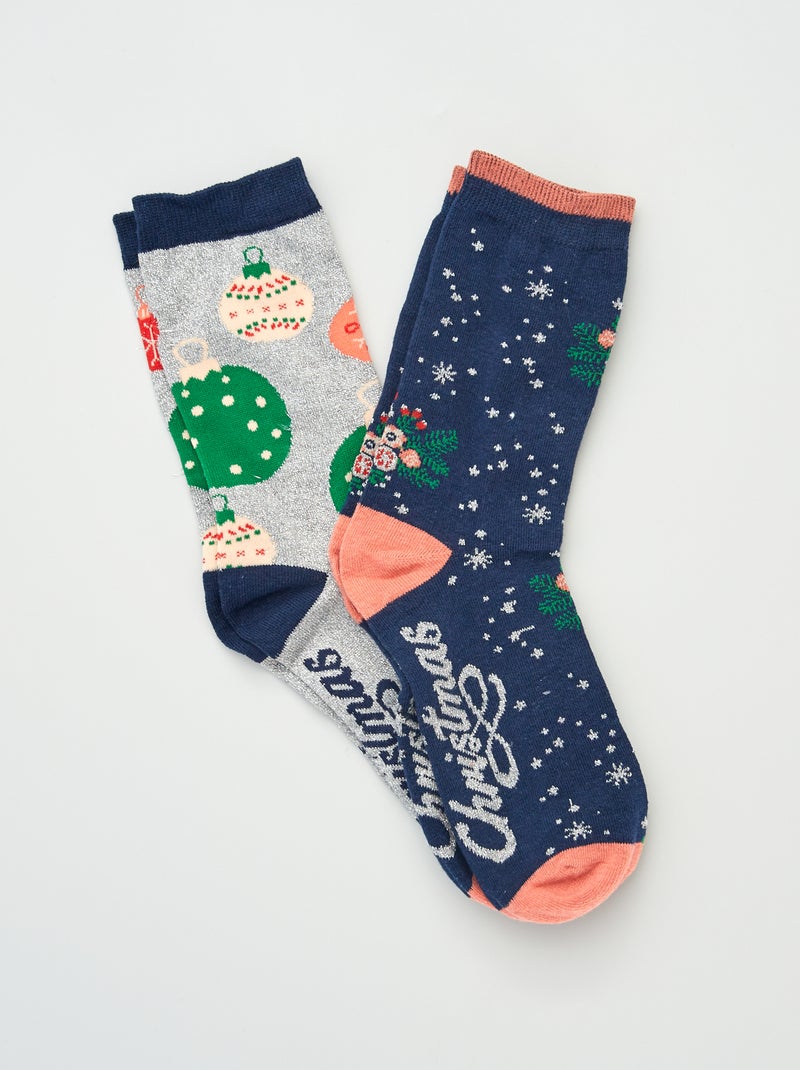 Chaussettes de Noël - Lot de 2 bleu/gris - Kiabi