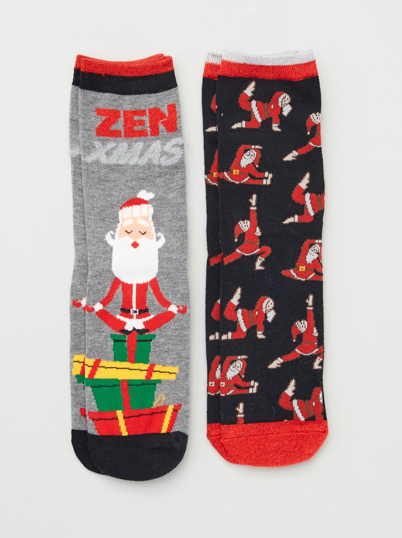 Chaussettes de Noël - Lot de 2 Noir/rouge - Kiabi