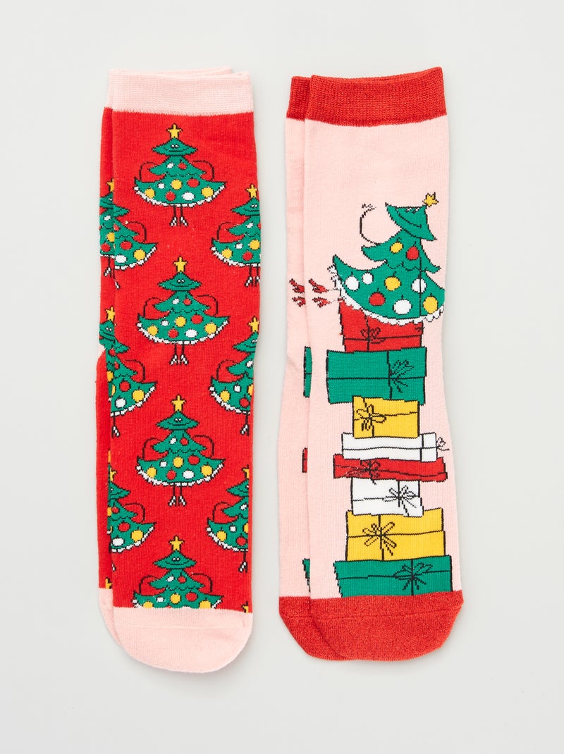 Chaussettes de Noël - Lot de 2 rose/rouge - Kiabi