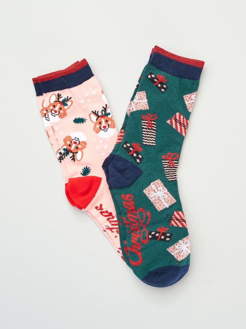 Chaussettes de Noël - Lot de 2 rose/vert - Kiabi