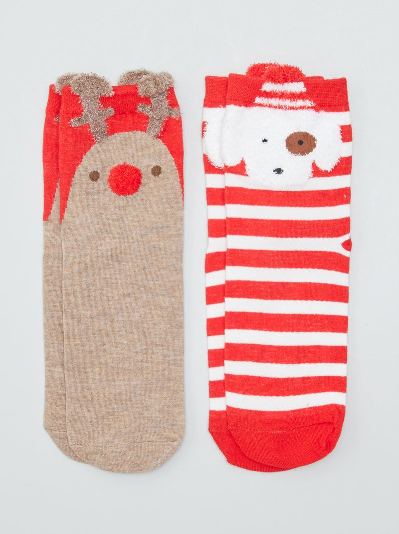 Chaussettes de Noël - Lot de 2 Rouge - Kiabi