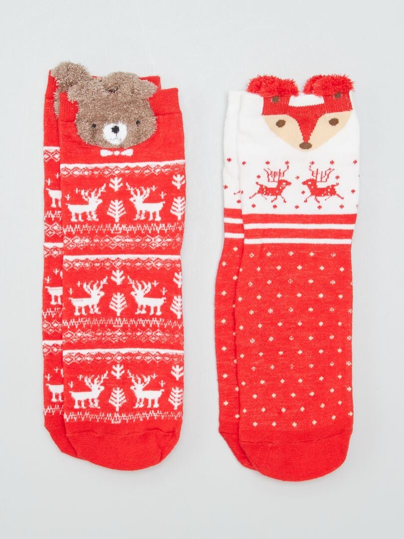 Chaussettes de Noël - Lot de 2 rouge/blanc - Kiabi