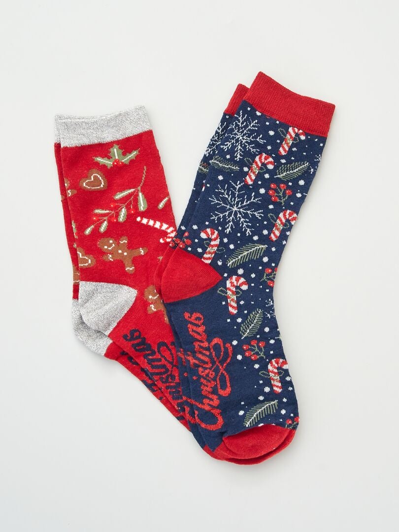 Chaussettes de Noël - Lot de 2 rouge/bleu - Kiabi