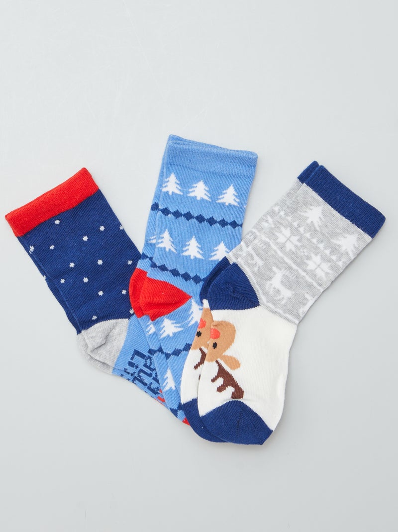 Chaussettes de Noël - lot de 3 Bleu - Kiabi