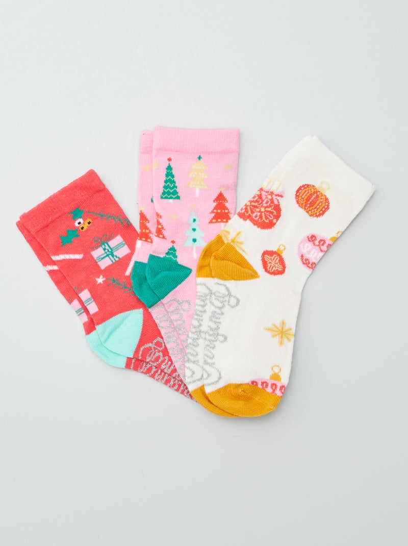 Chaussettes de Noël - lot de 3 Rose - Kiabi