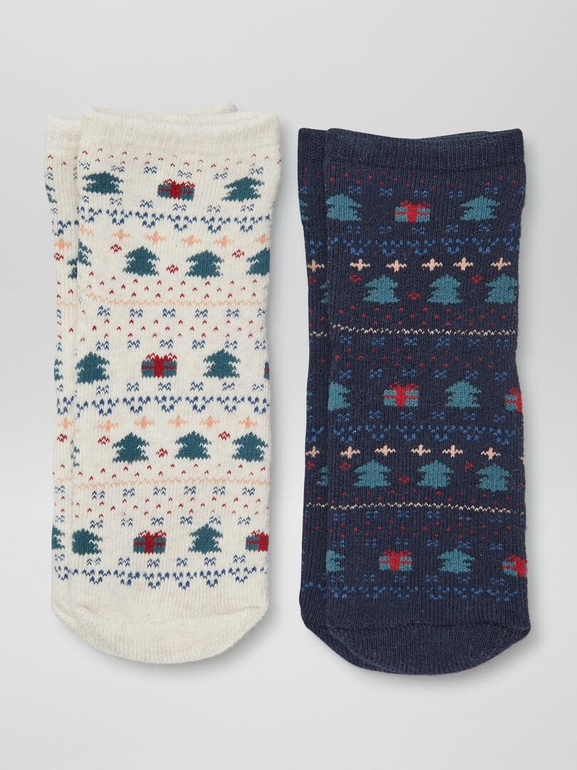 Chaussettes de Noël antidérapantes - lot de 2 Bleu mairine - Kiabi